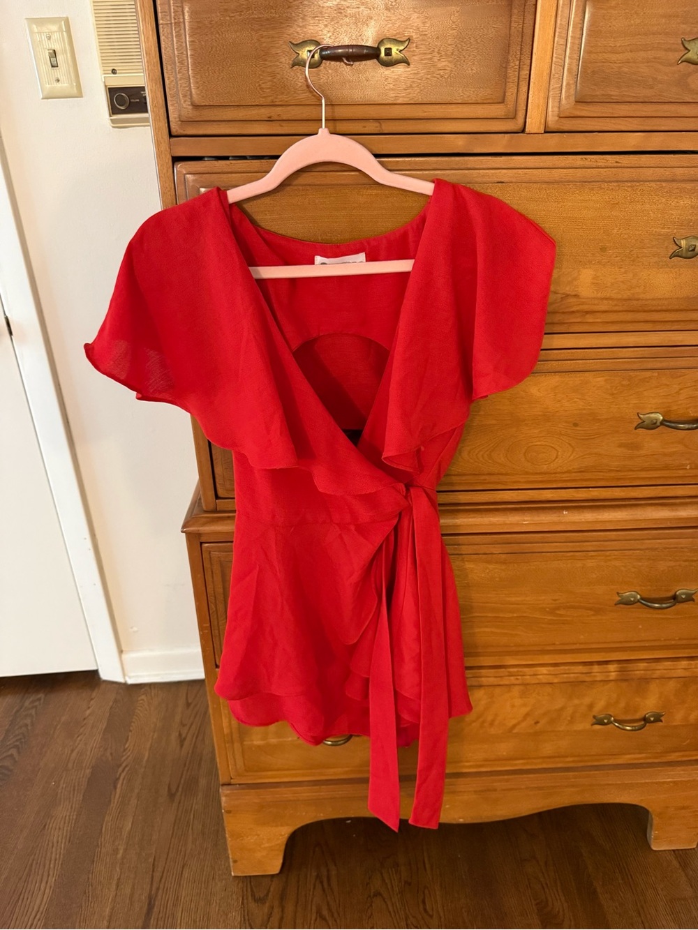 The Impeccable Pig Bright Red Tie-Waist Flutter Romper
